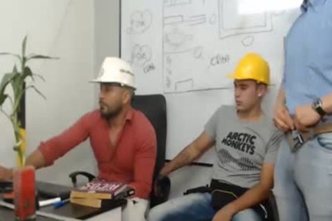 3 Workers hammer And jack off Each Other